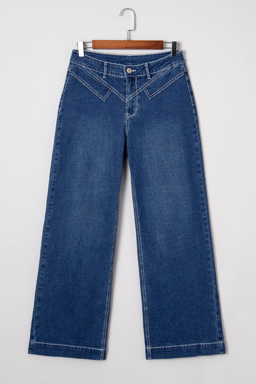 Stitched Waist Loose Cuffed High‑Rise Jeans