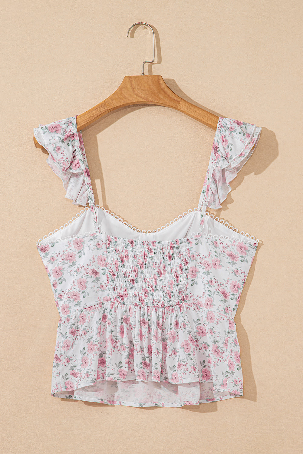 Pink Floral V-Neck Flutter Peplum Top