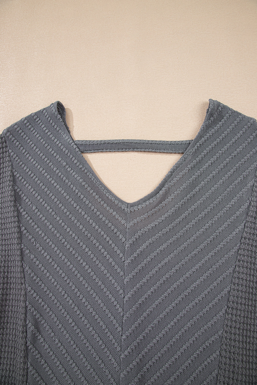 Textured V-Neck Long Sleeve Top – Chevron Open Back Knit
