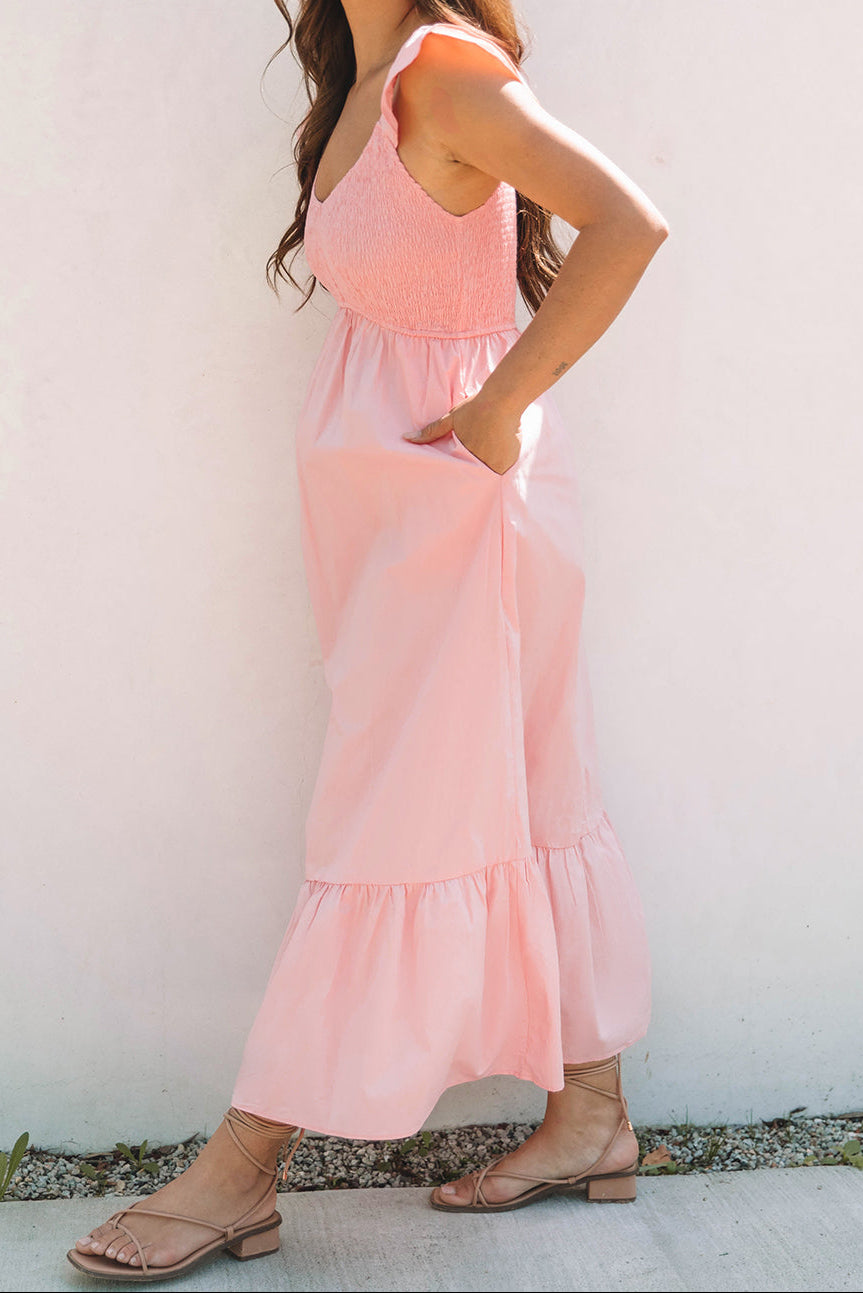Stella Smocked Flutter Sleeve Maxi Dress