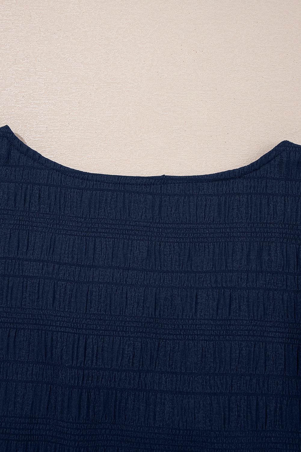 Navy Textured Square Neck Ruffle Sleeve Shirred High Waist Short Set