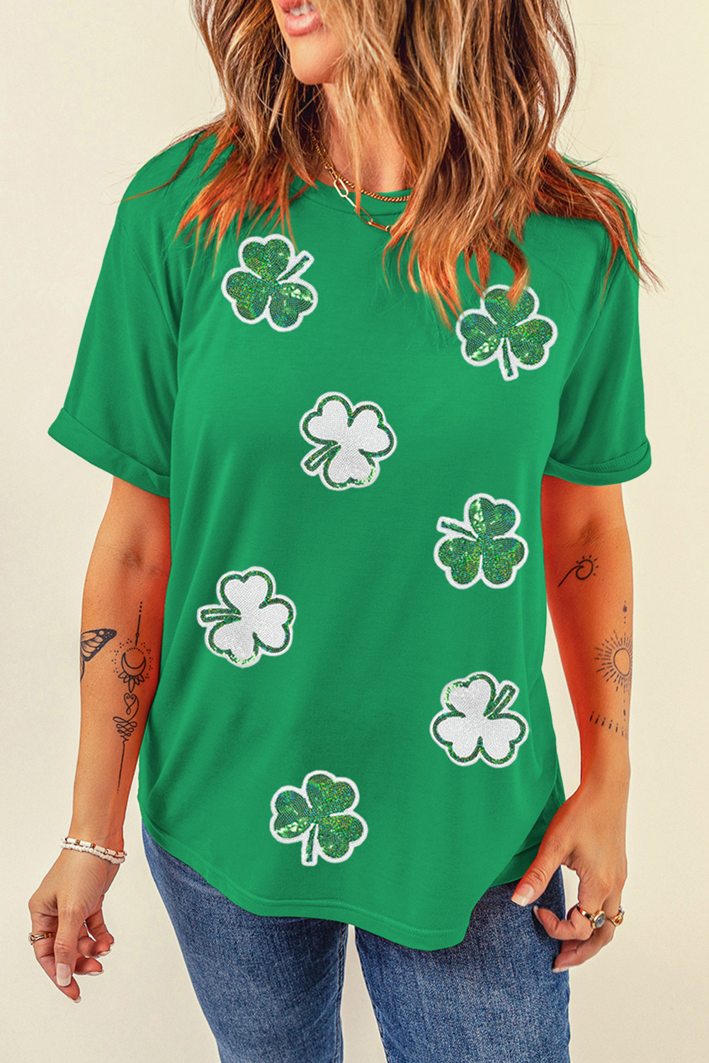 Bright Clover Sequin Tee – St. Patrick’s Day Glow