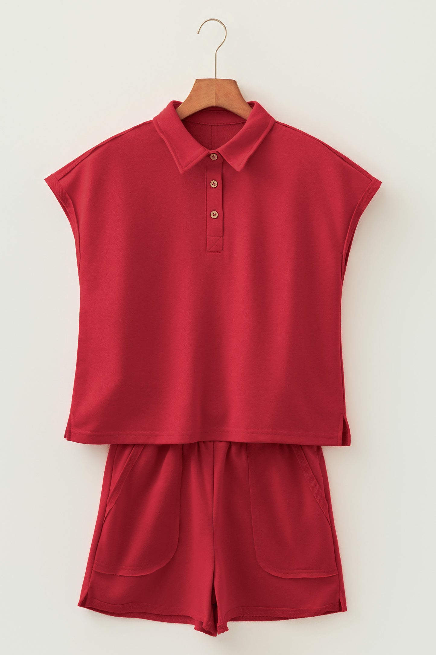Collared Cap Sleeve Lounge Set – Casual Matching Shorts Set