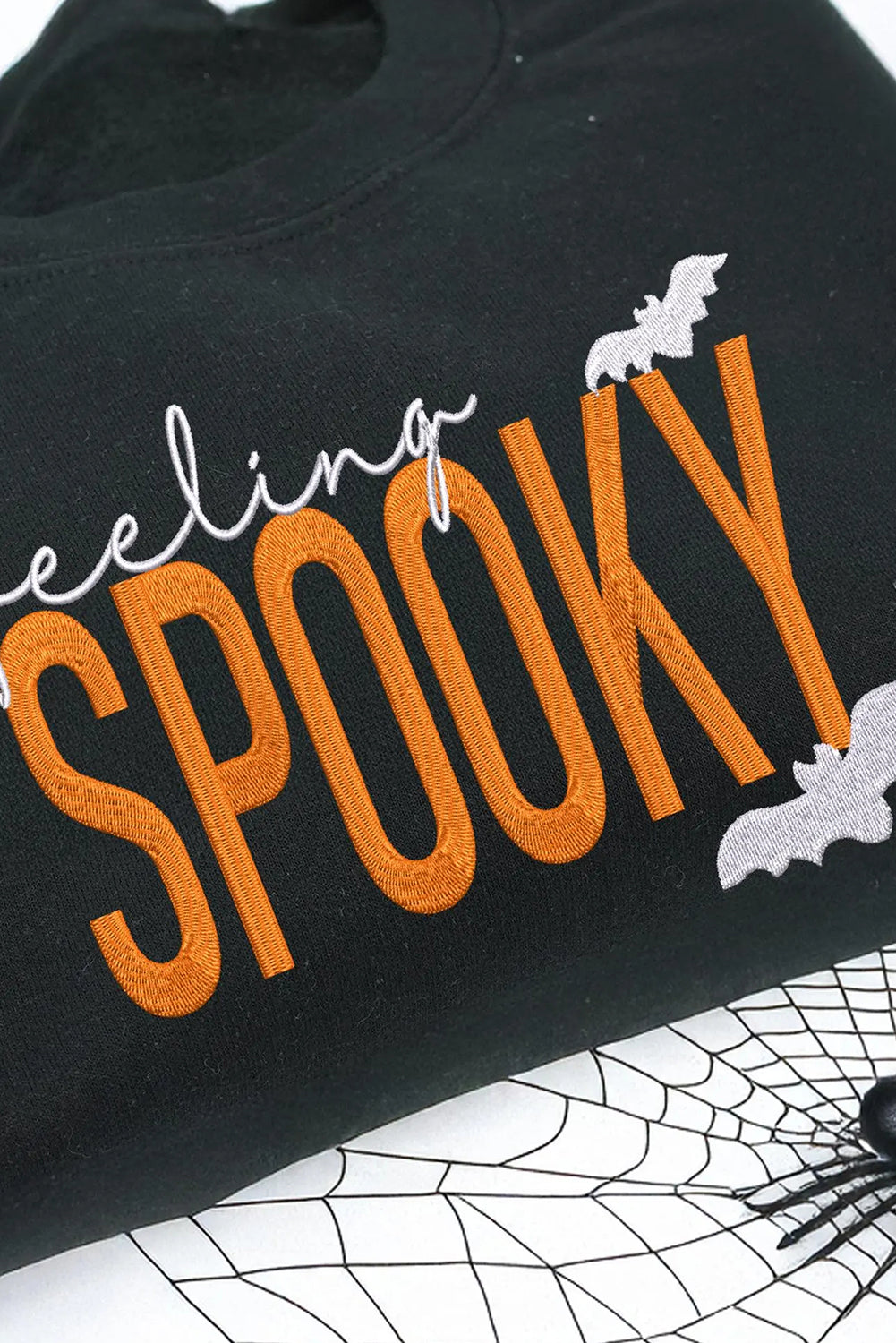 Black Feeling Spooky Embroidered Sweatshirt – Halloween Crew Neck Pullover