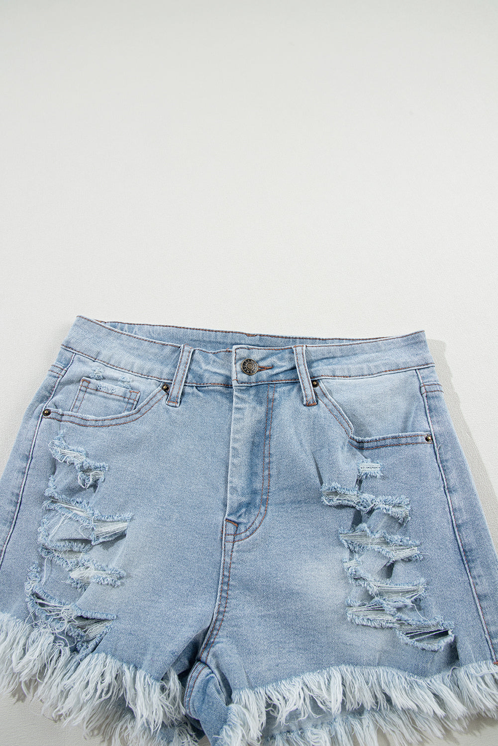 Distressed Frayed Hem Denim Shorts – High Rise Casual Summer Bottoms