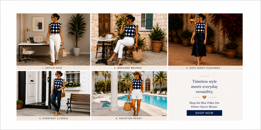 5 Elegant Ways to Style the Blue Polka Dot Flutter Sleeve Blouse