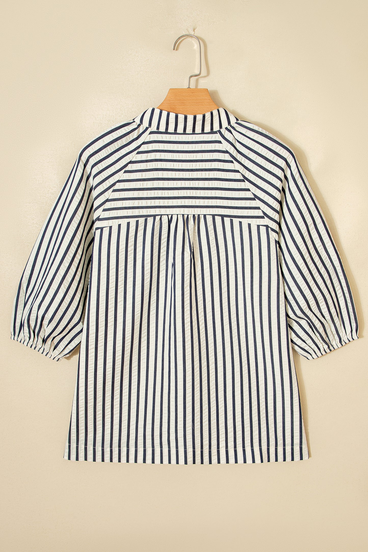 White Navy Striped Floral Embroidered Blouse – Puff Sleeve Everyday Boutique Top