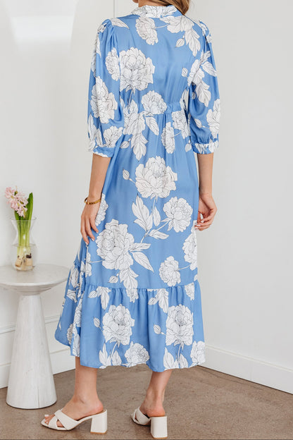 Elodie Sky Blue Floral Button Front Midi Dress