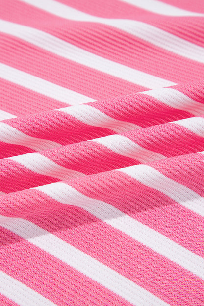 Pink Stripe Striped Contrast Collar Puff Sleeve Blouse