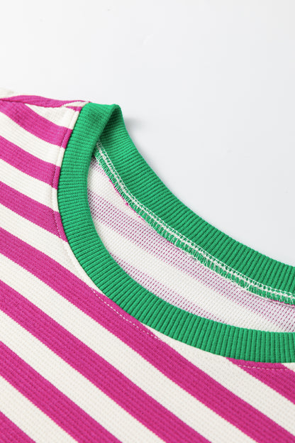 Striped Puff Sleeve Blouse – Casual Contrast Trim Everyday Top