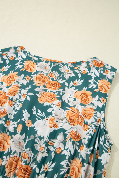 Green Floral Print Relaxed Fit Tiered Everyday Dress