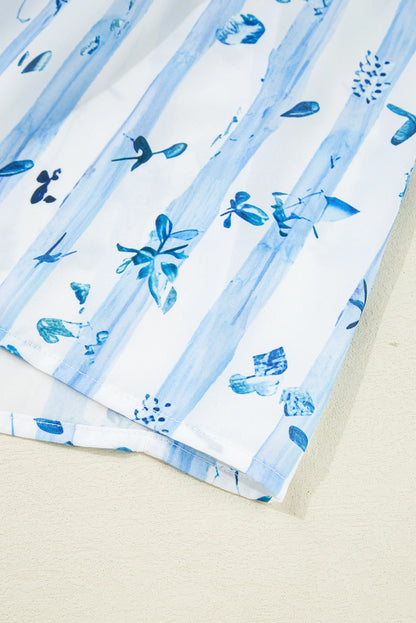 Sky Blue Floral Smocked Tied Strap Tiered Maxi Dress