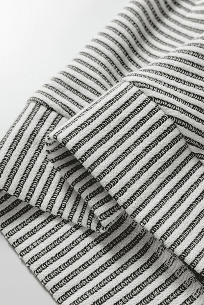 Gray Ribbed Long Sleeve Top – Round Neck Lantern Sleeve