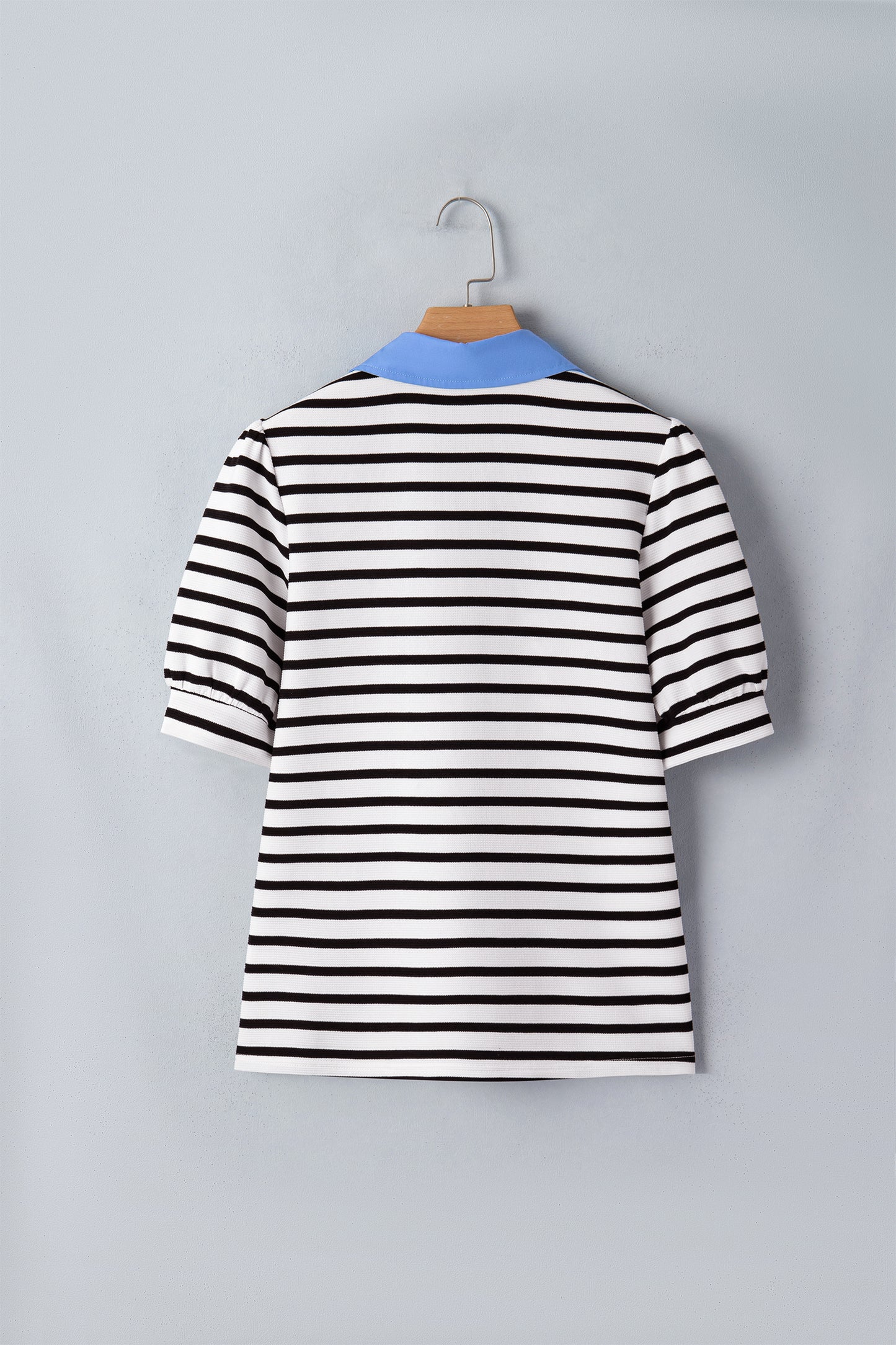 Striped Contrast Collar Puff Sleeve Blouse – Feminine Everyday Boutique Top