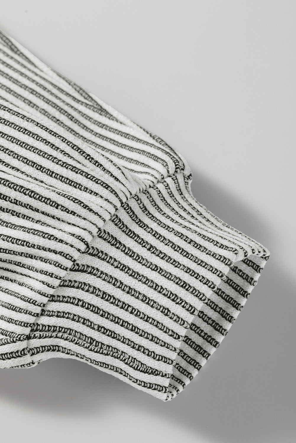 Gray Ribbed Long Sleeve Top – Round Neck Lantern Sleeve