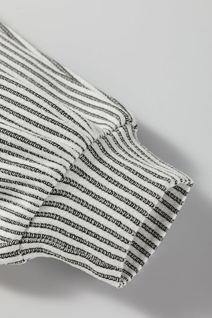 Gray Ribbed Long Sleeve Top – Round Neck Lantern Sleeve