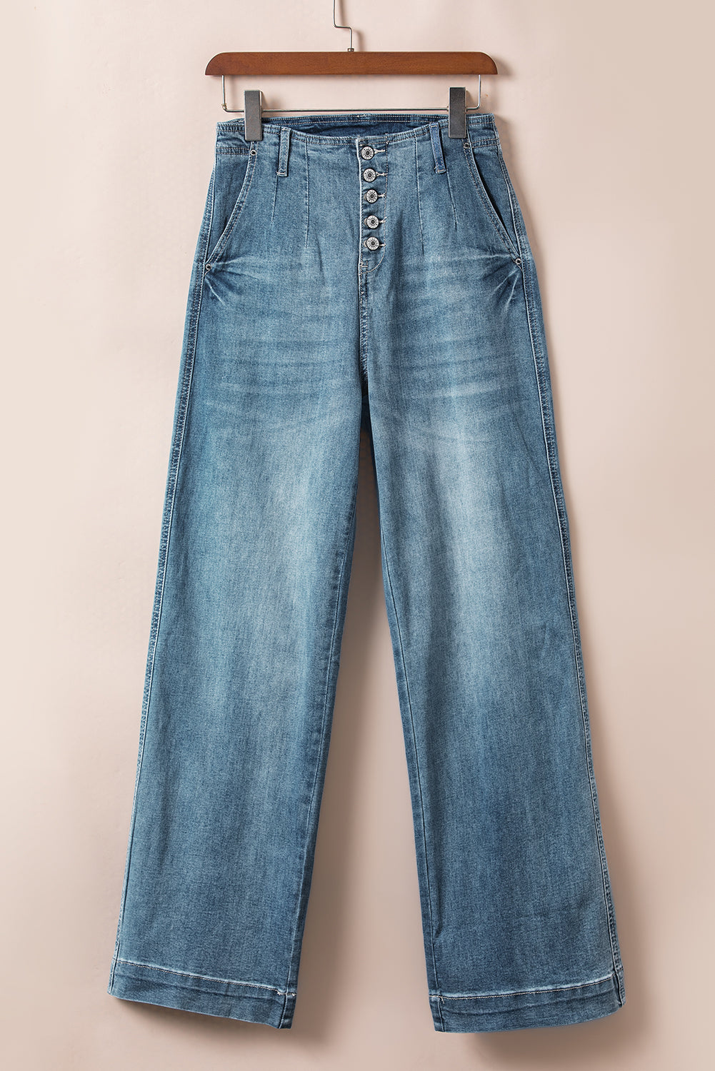 Dusk Blue Multi‑Button Medium Wash Straight Loose‑Leg Jeans