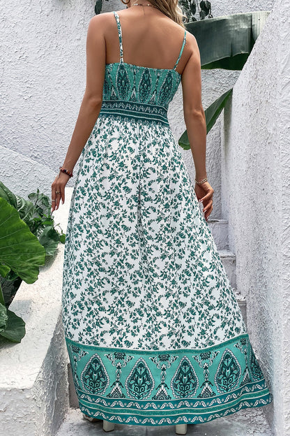 Green Boho Floral Smocked Cami Maxi Dress