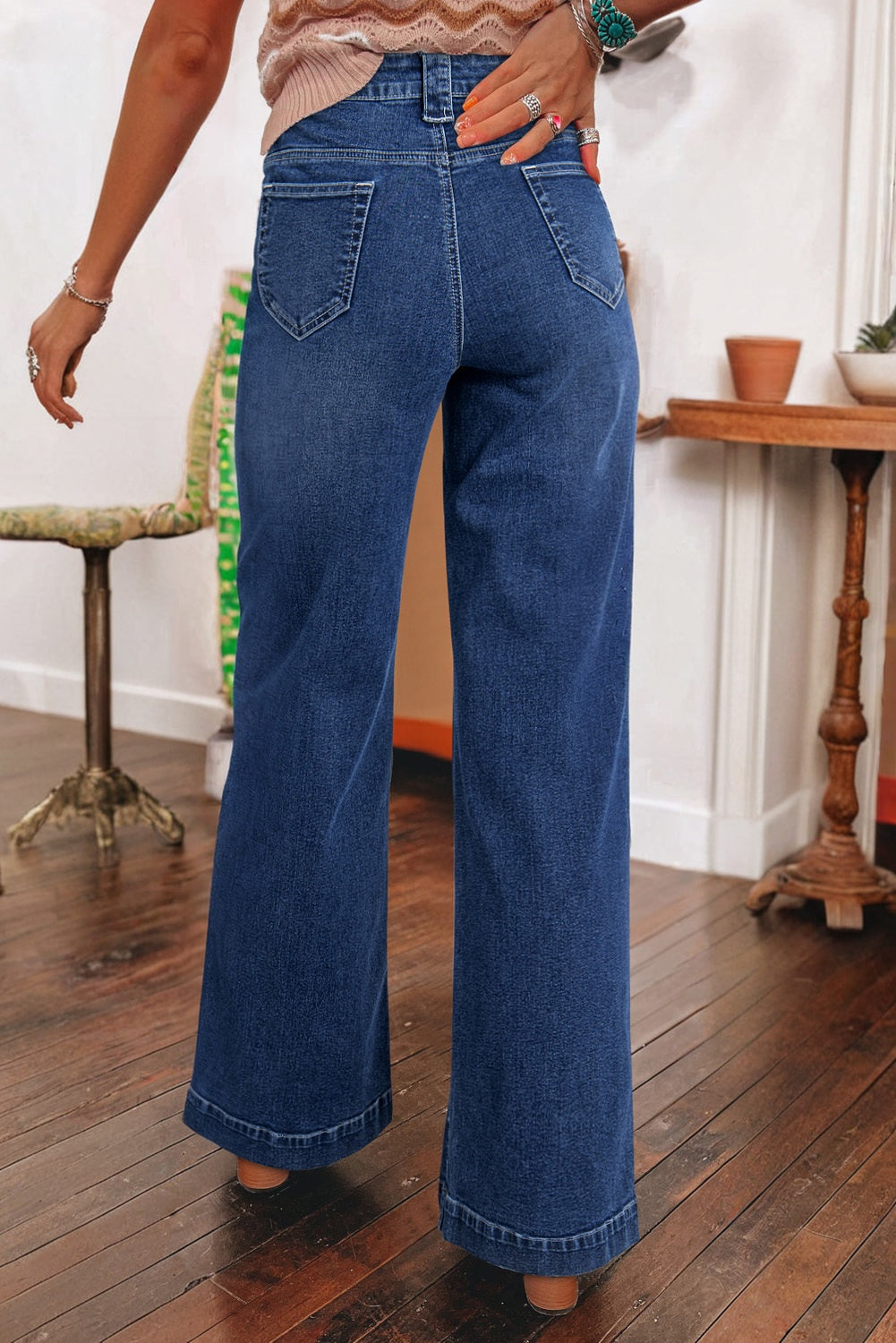 Sail Blue High‑Rise Wide Leg Pocket Jeans