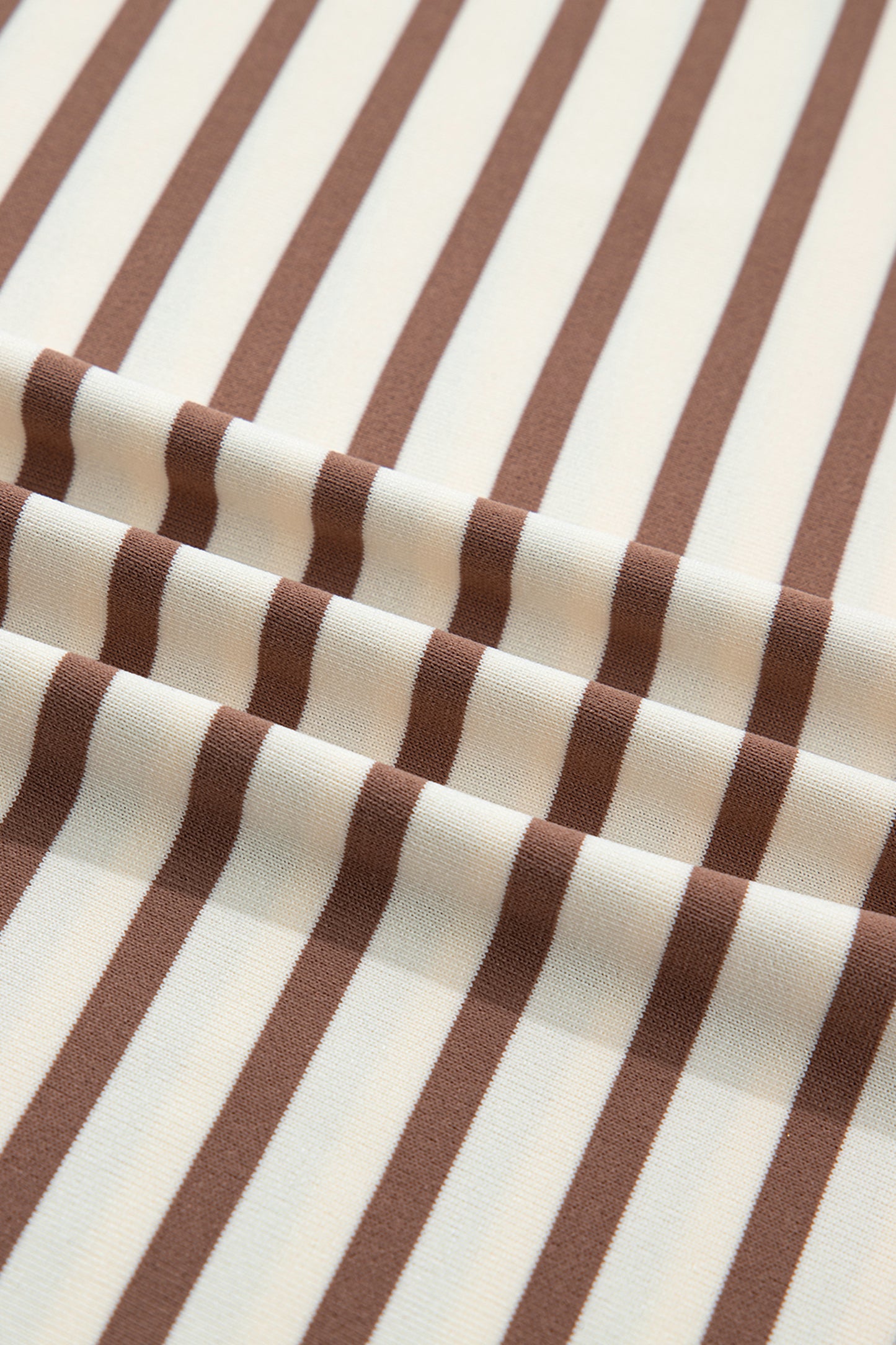 Cream Mocha Striped Henley Top – Short Sleeve Casual Blouse