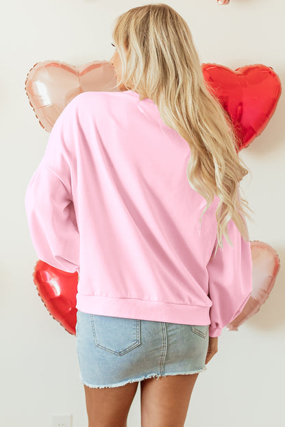 Light Pink Embroidered Bow Oversized Sweatshirt