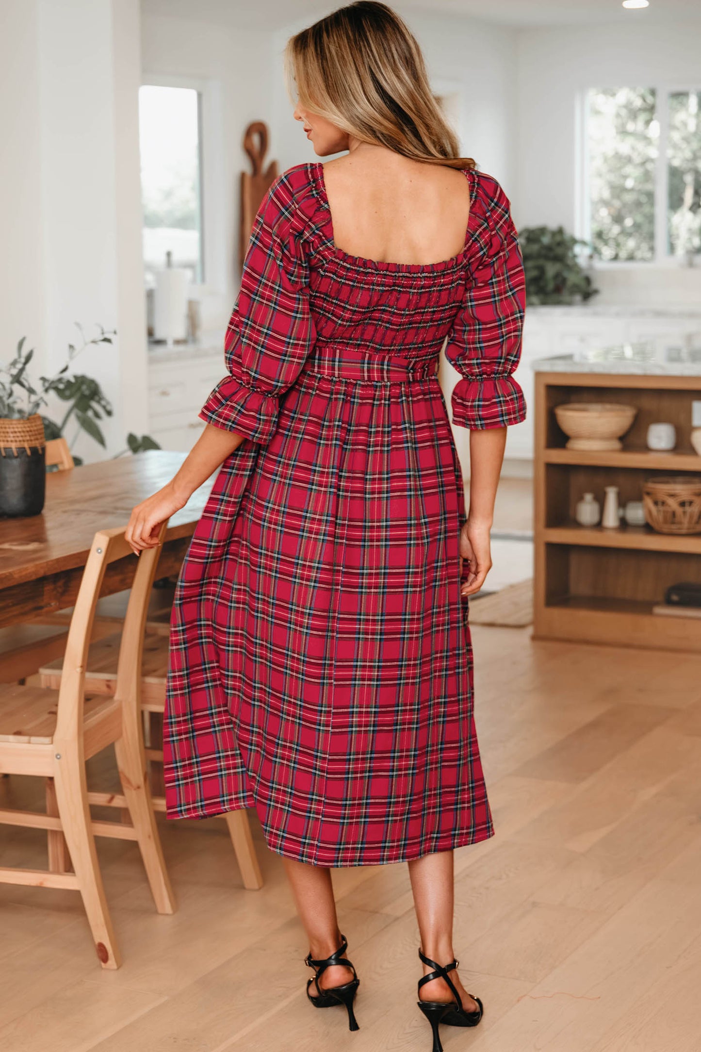 Sienna Plaid Smocked Midi Dress