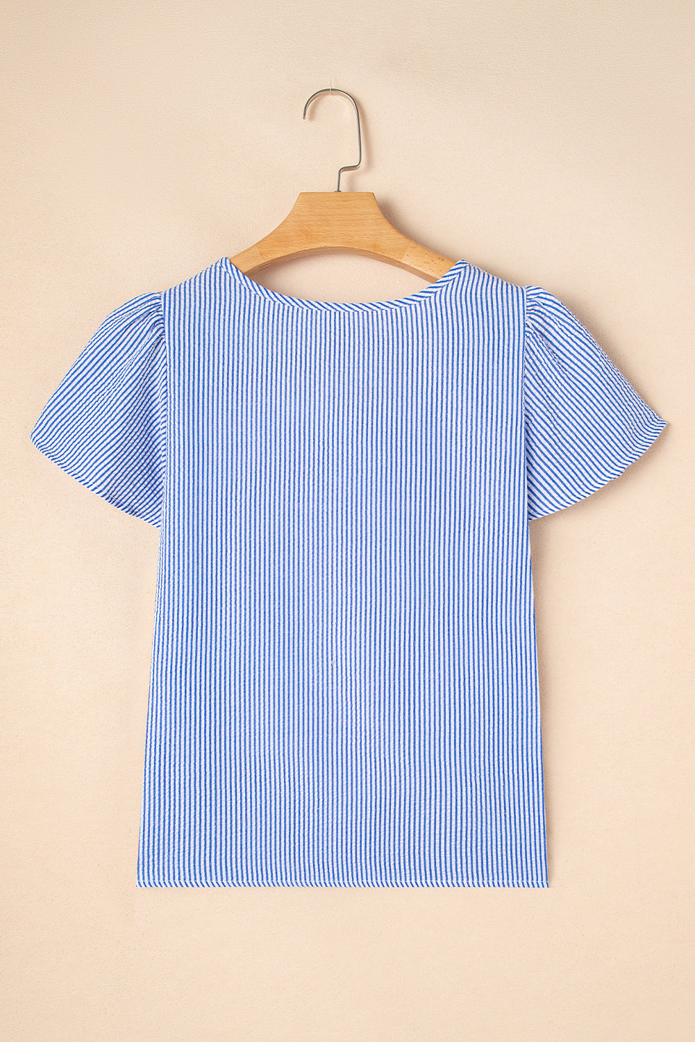 Striped Square Neck Embroidered Blouse – Casual Flutter Sleeve Top