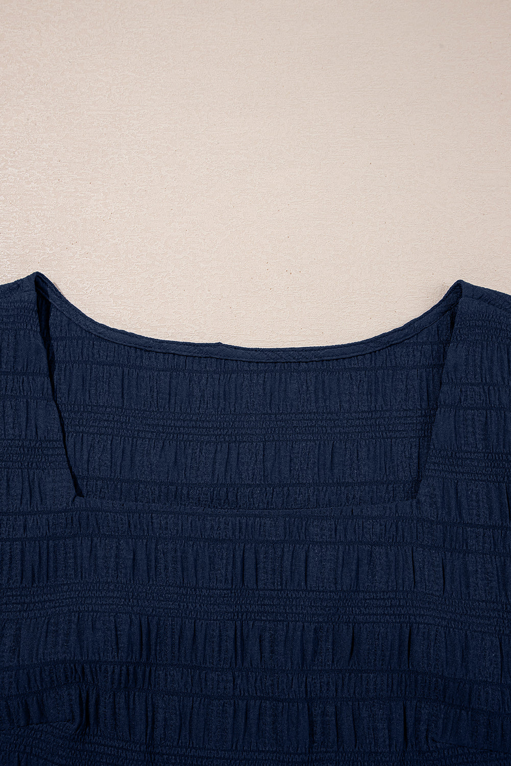 Navy Textured Square Neck Ruffle Sleeve Shirred High Waist Short Set