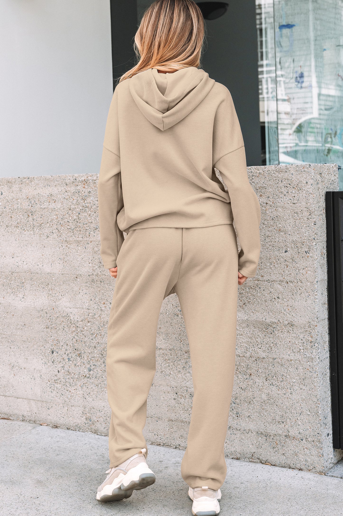 Drawstring Hoodie & High Waist Jogger Lounge Set