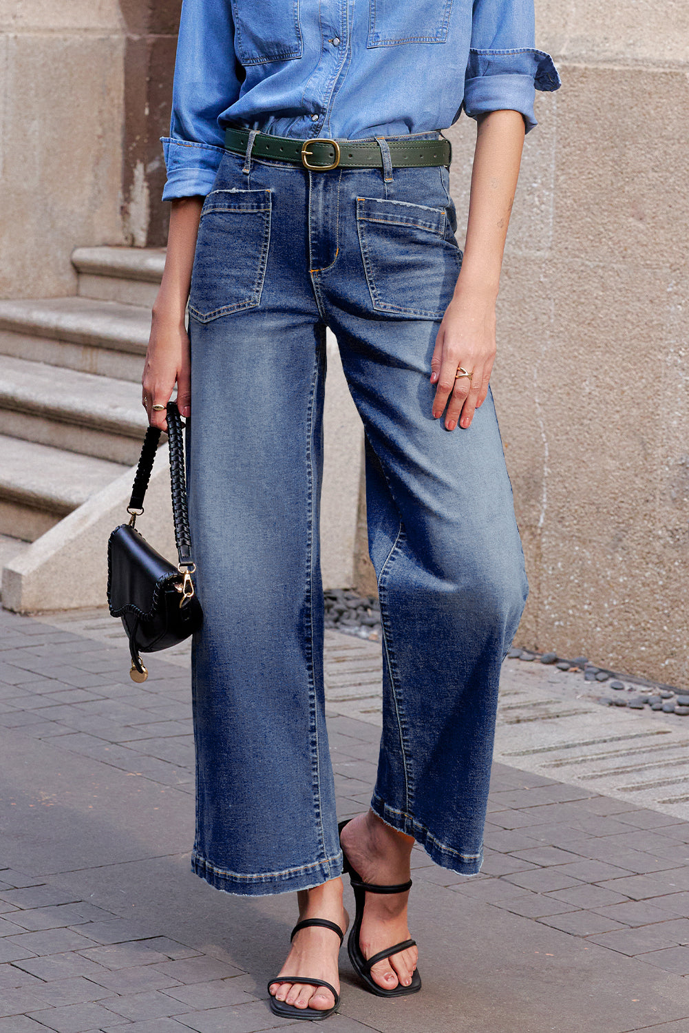 Patch Pocket Wide-Leg Everyday Denim Jeans