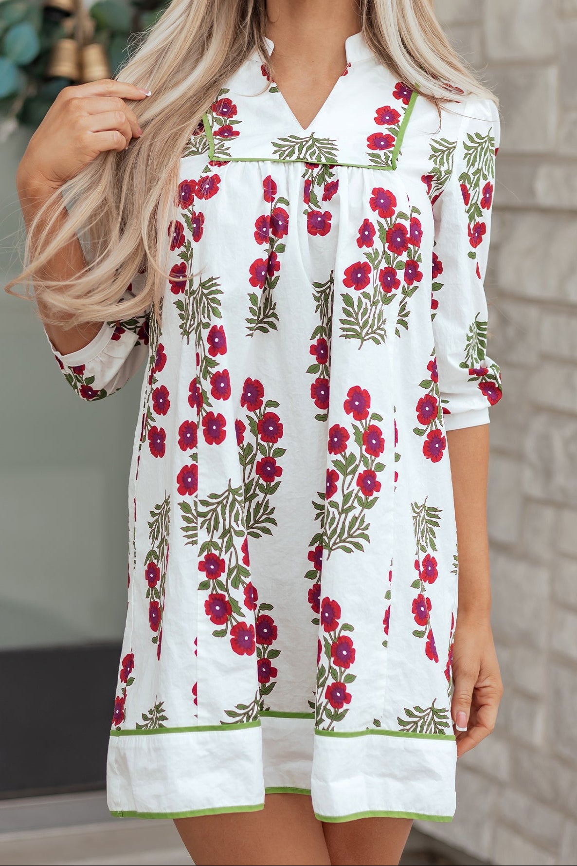White Floral Frilled V-Neck Mini Dress