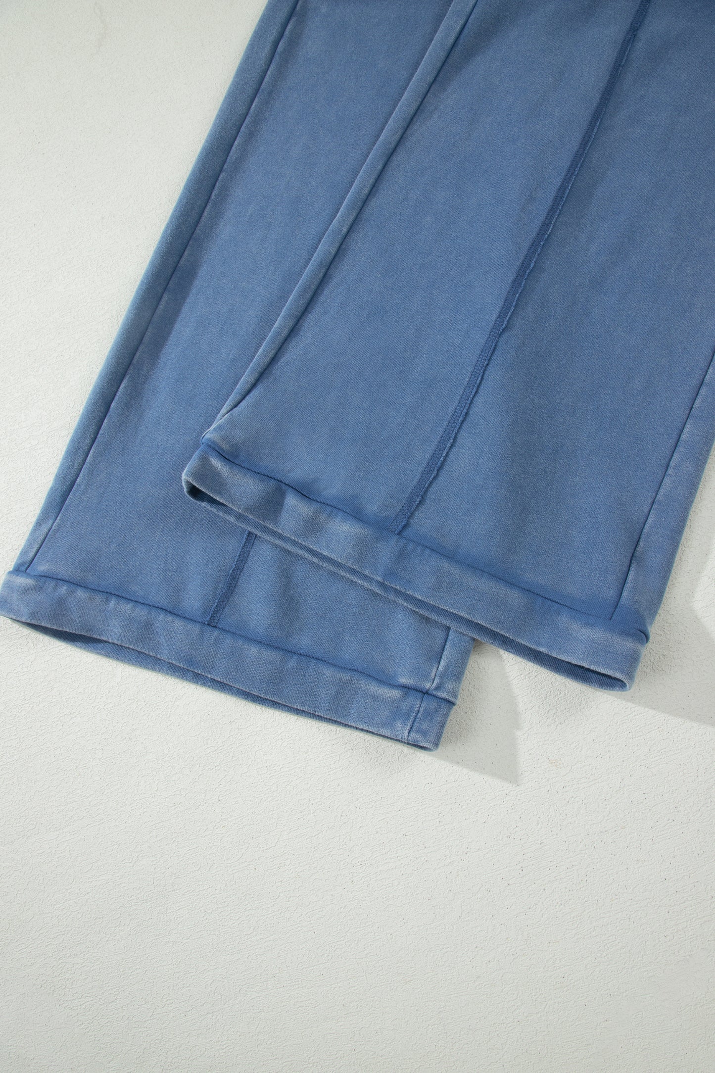 Dusty Blue washed cotton wide leg pants with drawstring waist, oversized patch pockets, and relaxed fit.