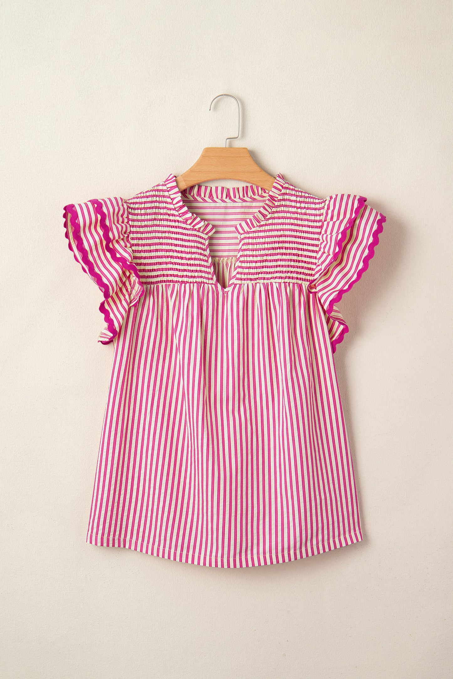 Pink Striped Ruffle Sleeve Sleeveless Blouse – Lightweight Everyday Top