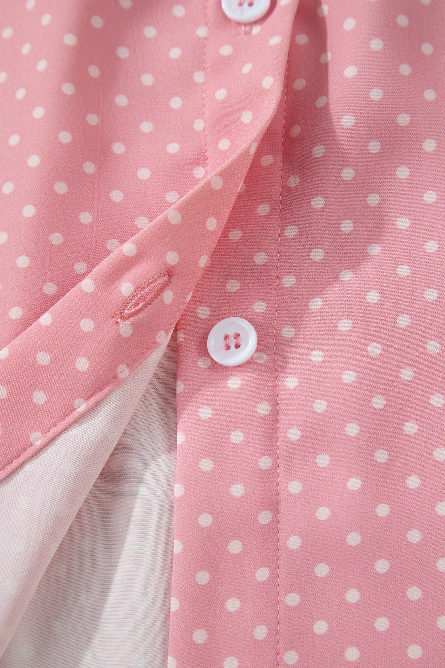 Polka Dot Button Front Blouse – Short Sleeve Collared Top