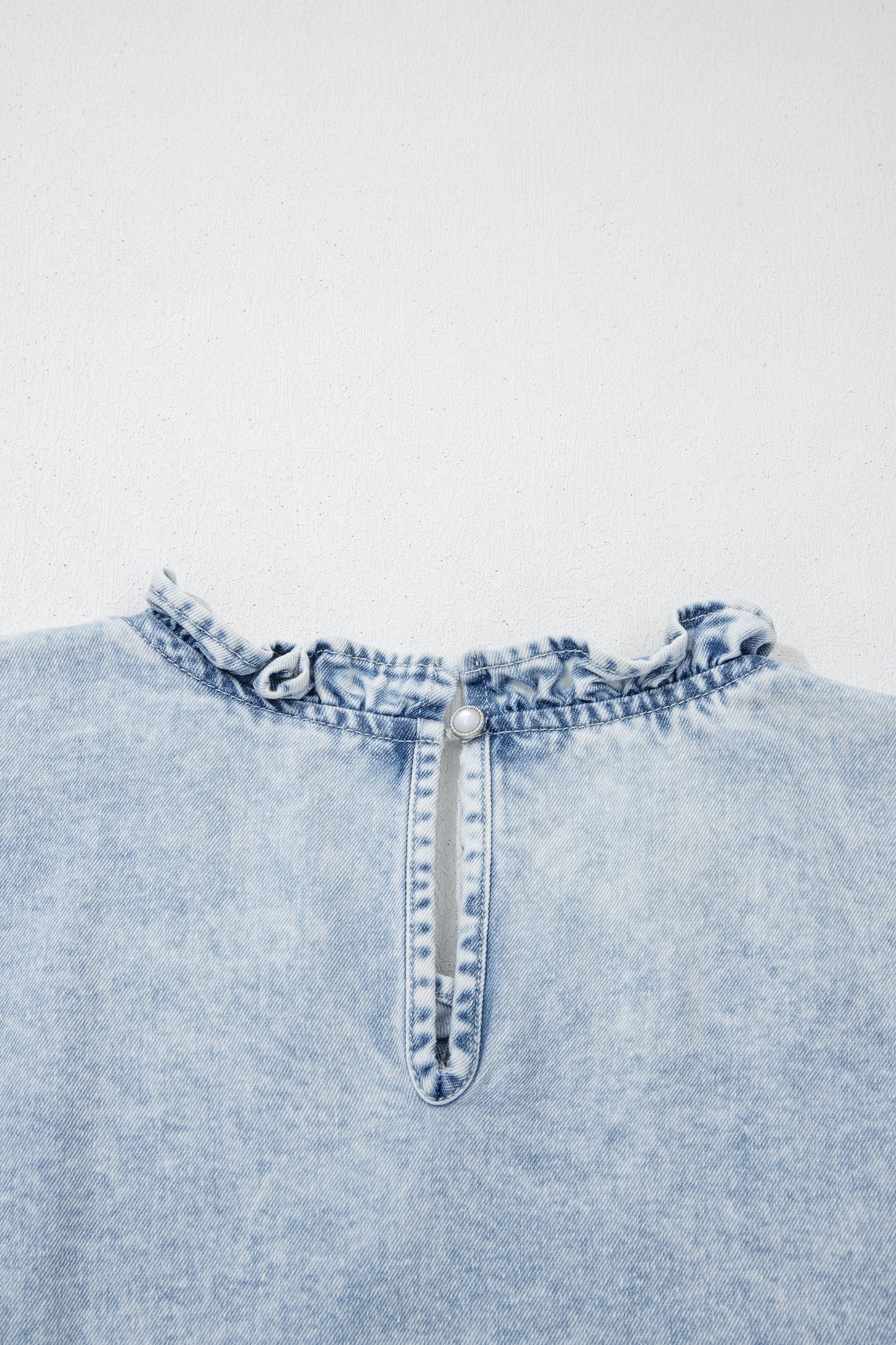 Denim Wash Ruffle Sleeve Pleated Blouse – Feminine Everyday Boutique Top