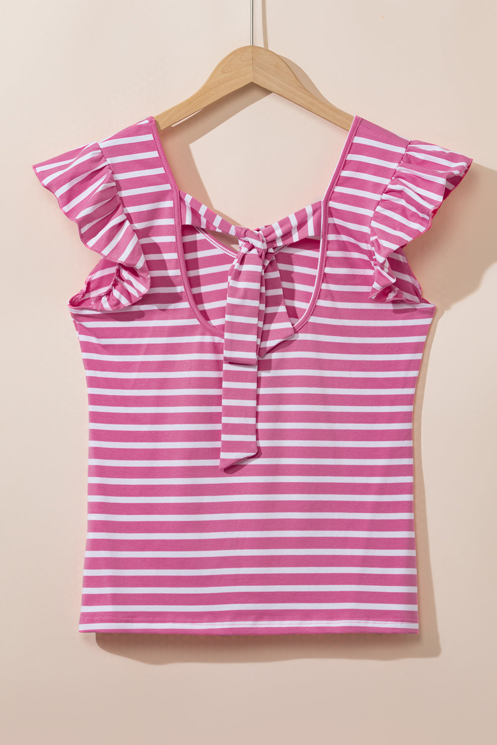 Pink Stripe Butterfly Sleeve Knot Back Top