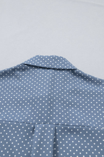 Polka Dot Button Front Blouse – Short Sleeve Collared Top