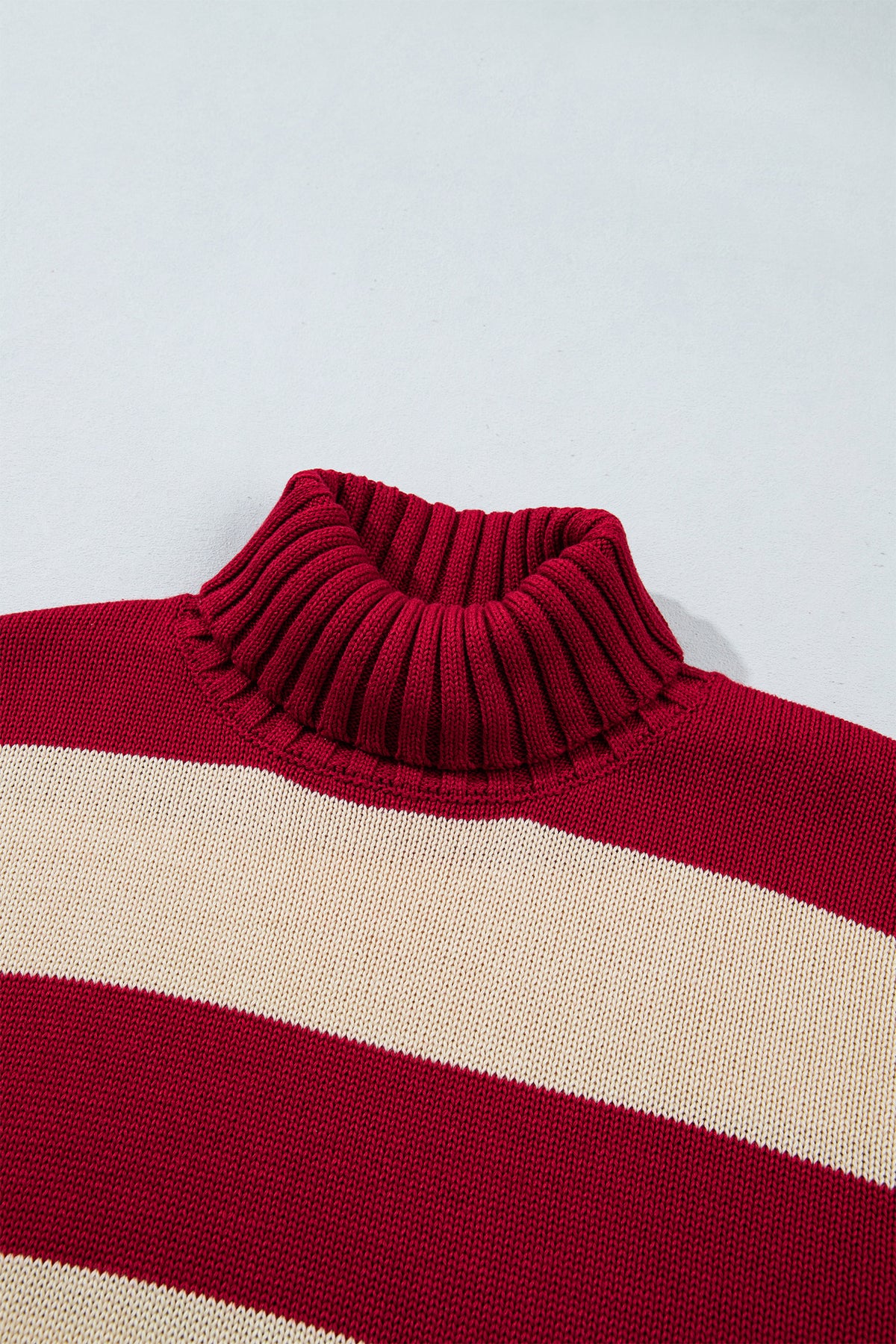 Red Striped Turtleneck Sweater – Relaxed Ribbed Knit Pullover