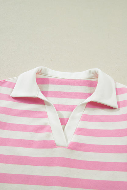 Striped Flutter Sleeve Collared Blouse – Casual Everyday Boutique Top
