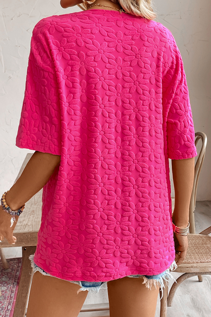 Rose Red Daisy Jacquard Half Sleeve Tee