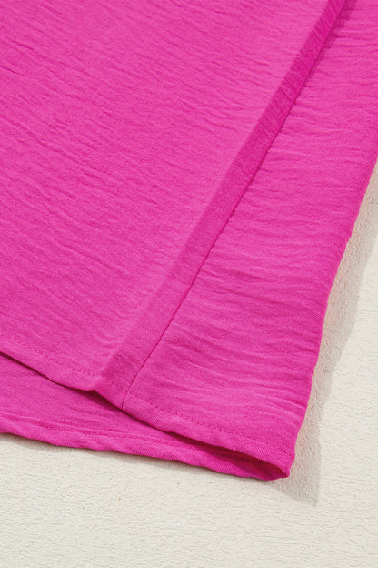 Fuchsia Pink Contrast Trim Split Neck Blouse – Relaxed Everyday Boutique Top