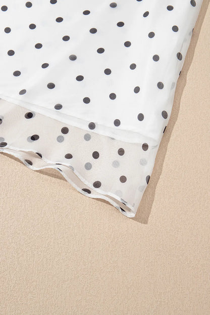 White Polka Dot Smocked Ruffle Strap Maxi Dress
