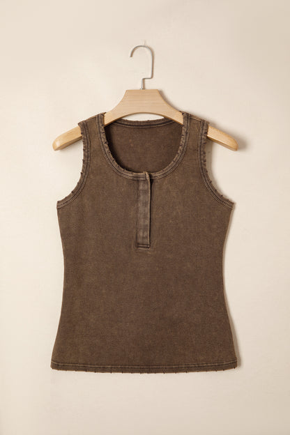 Mocha Vintage Distressed Ribbed Mineral Wash Tank Top