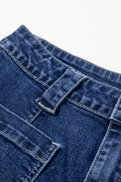 Medium Wash High Waist Wide Leg Patch Pocket Jeans – Relaxed Everyday Denim