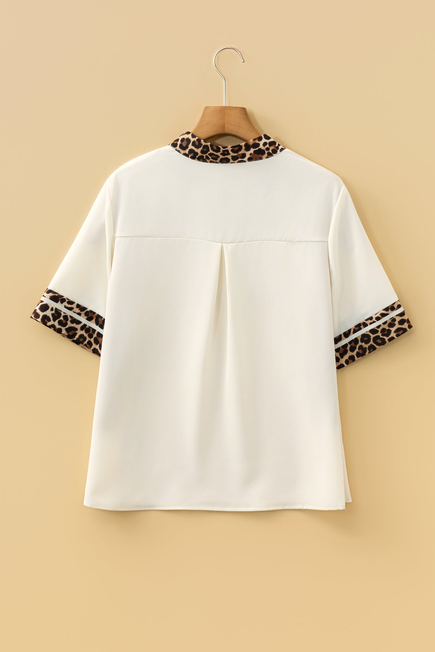 Leopard Trim Notch Neck Blouse – Lightweight Casual Contrast Top