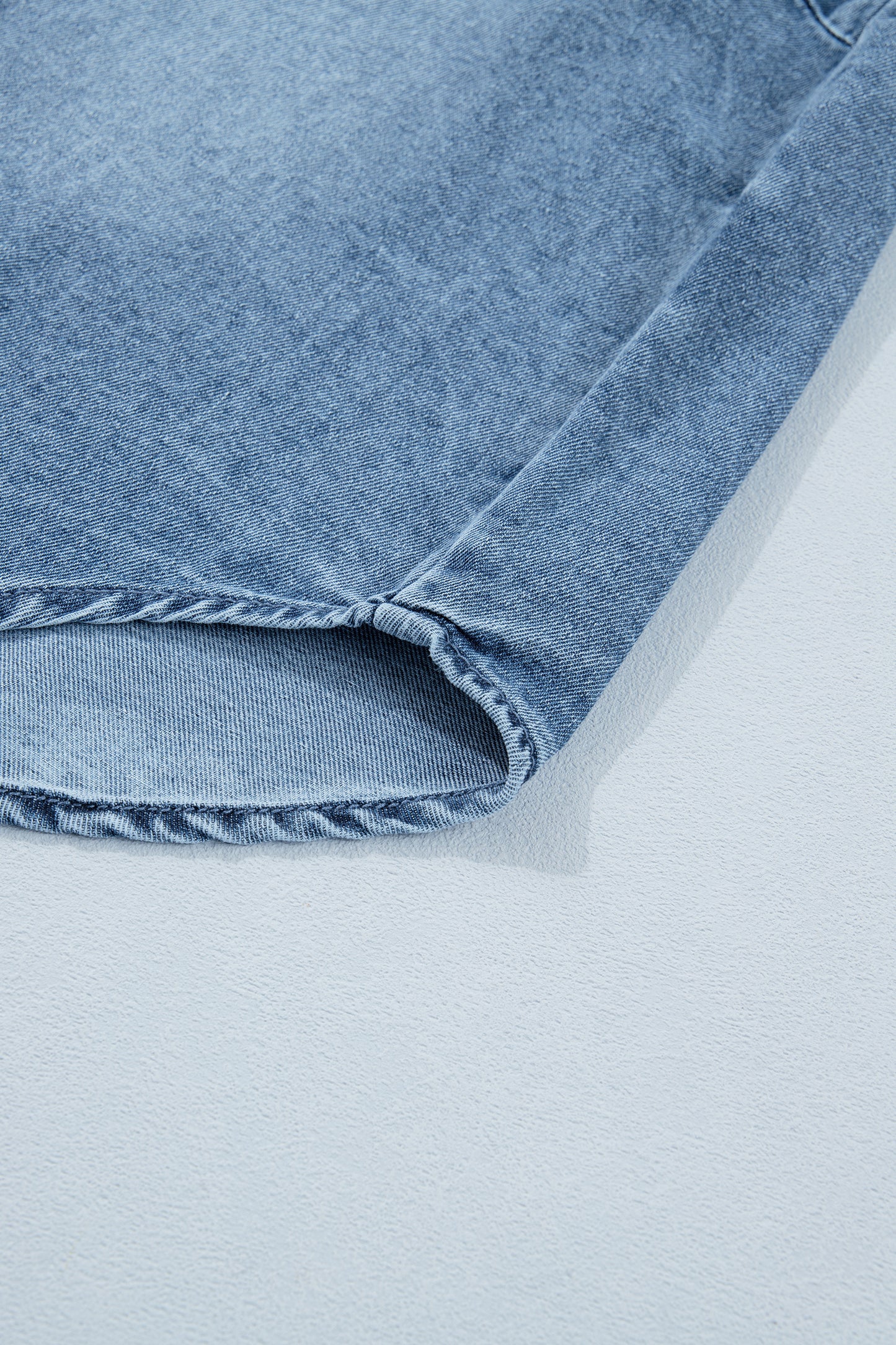 Washed Denim Puff Sleeve Button Front Blouse – Casual Everyday Top
