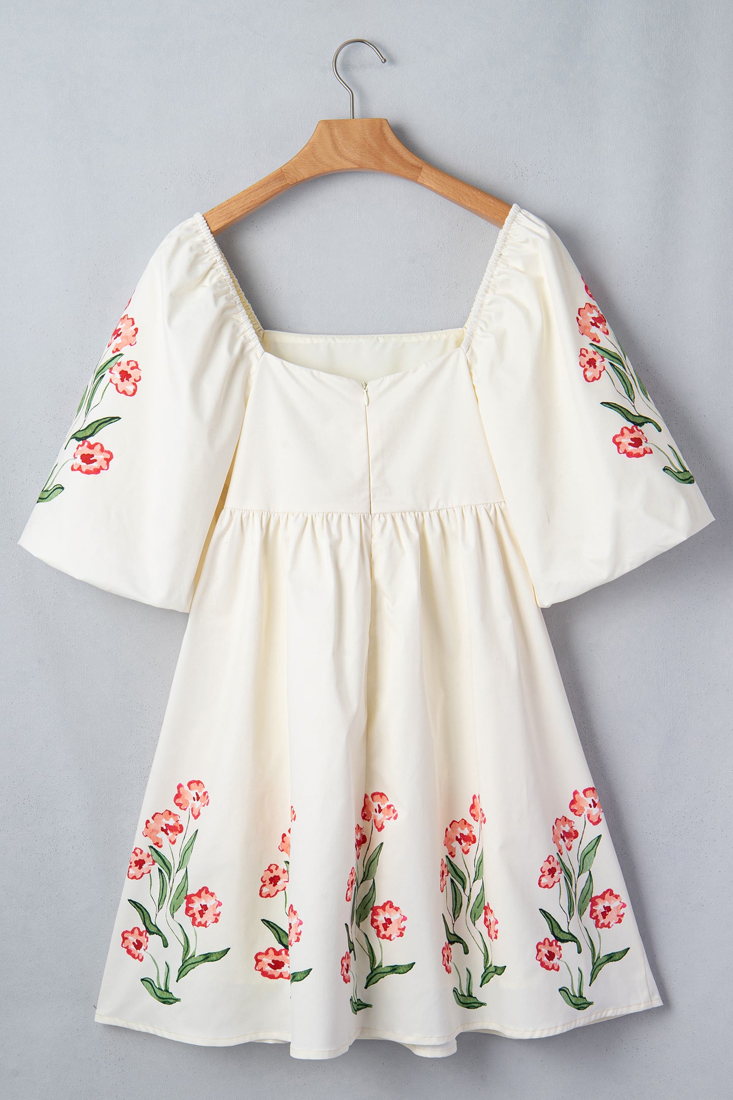Floral Puff Sleeve Babydoll Mini Dress – Feminine Square Neck Boutique Dress