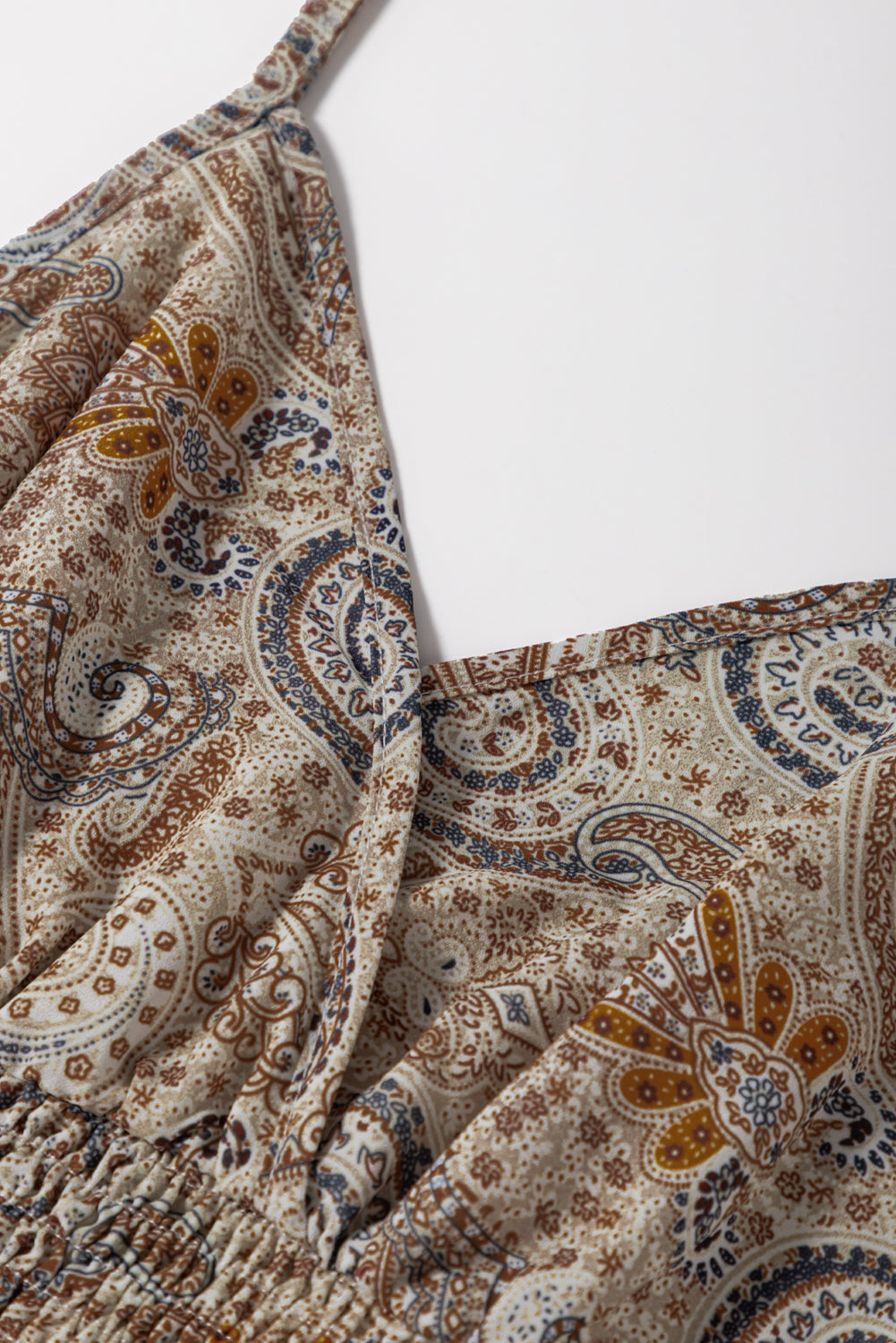 Paisley Smocked V-Neck Spaghetti Strap Babydoll Top