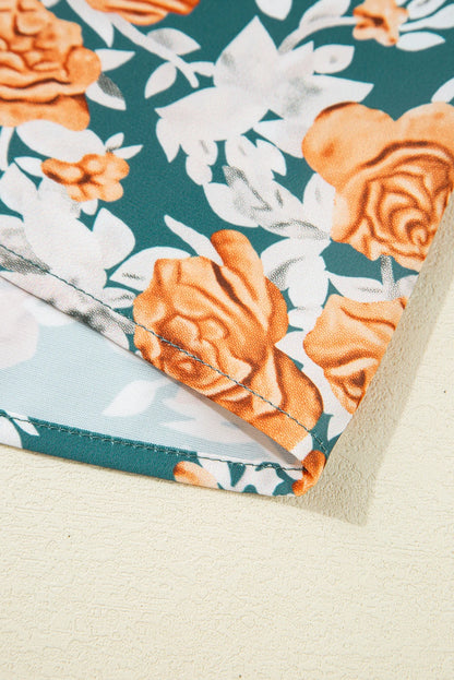 Green Floral Print Relaxed Fit Tiered Everyday Dress