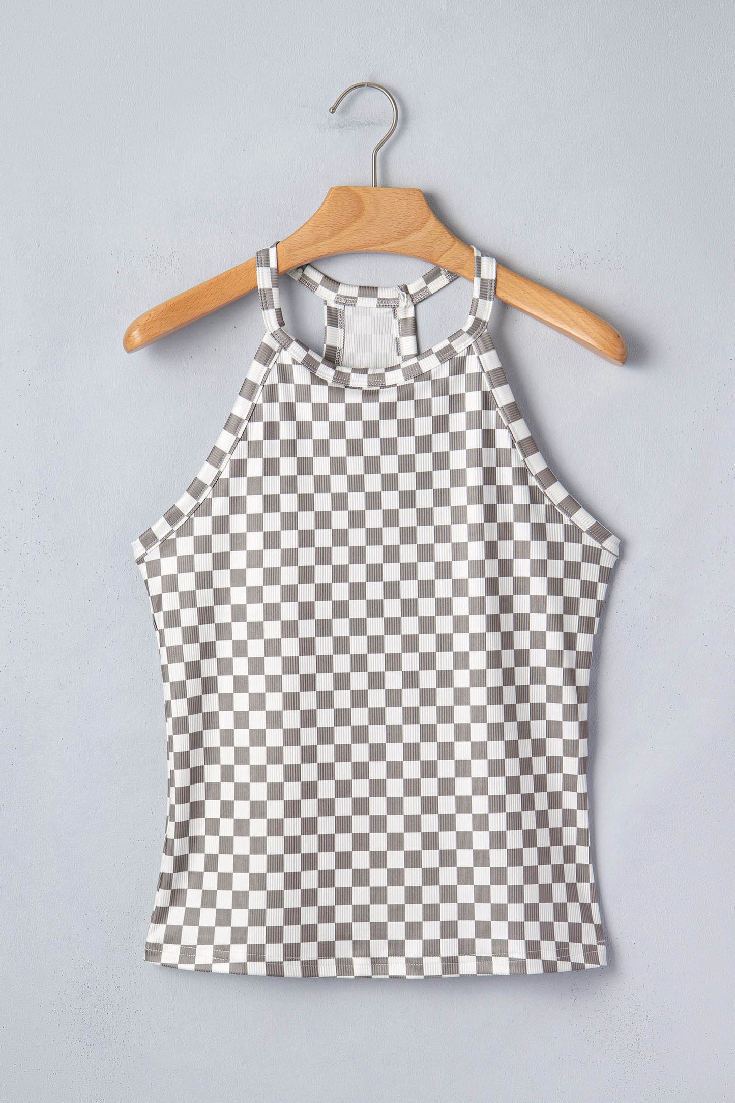 Checker Print High Neck Racerback Tank Top – Casual Everyday Summer Top